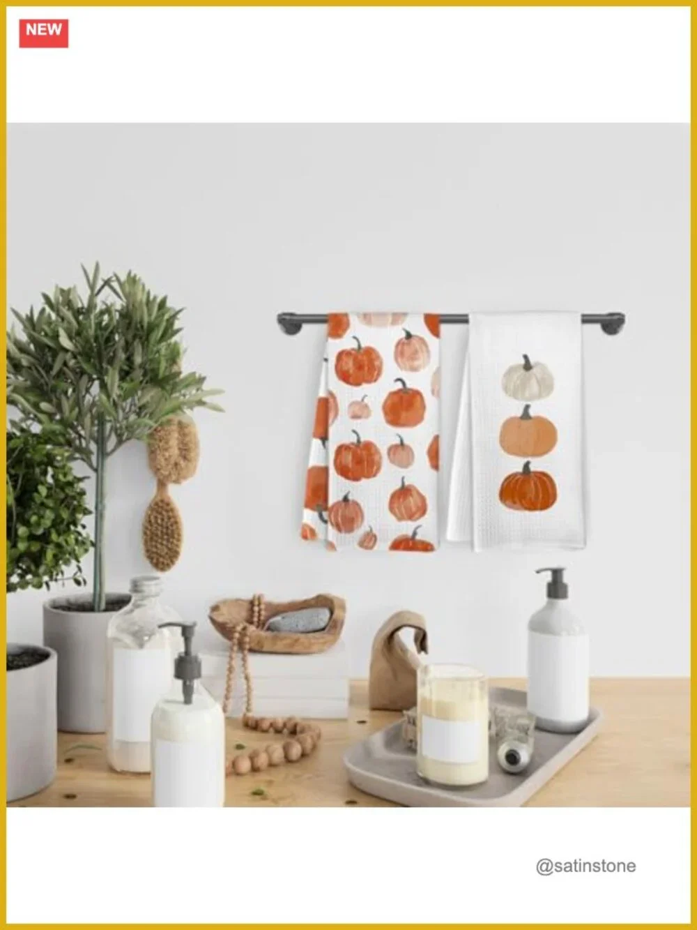 Fall Pumpkin Kitchen Towels Set of 2 Thanksgiving Dishcloths 16x24